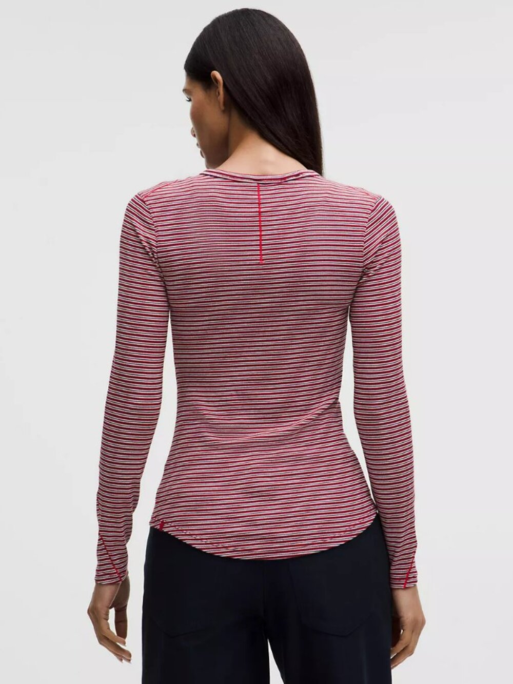 Lululemon NWT Hold Tight Long Sleeve SZ:10 Color: Surround Stripe Oxford Red Wht - Picture 3 of 10